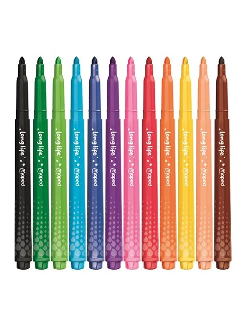 MAPED Filctoll készlet, 3,7 mm, kimosható, MAPED „Color'Peps Long Life 2”, 12 különböző szín