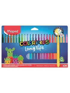   MAPED Filctoll készlet, 3,7 mm, kimosható, MAPED „Color'Peps Long Life 2”, 24 különböző szín