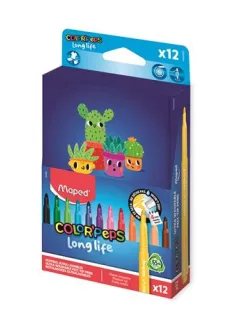   MAPED Filctoll készlet, 3,7 mm, kimosható, dobozos, MAPED „Color'Peps Long Life 2”, 12 különböző szín