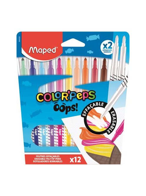 MAPED Filctoll készlet, 3,6 mm, törölhető, MAPED "Color'Peps Oops!", 10+2 különböző szín