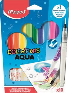   MAPED Akvarell filctoll készlet, 3,6 mm, ecsettel, MAPED "Color'Peps Aqua", 10 különböző szín