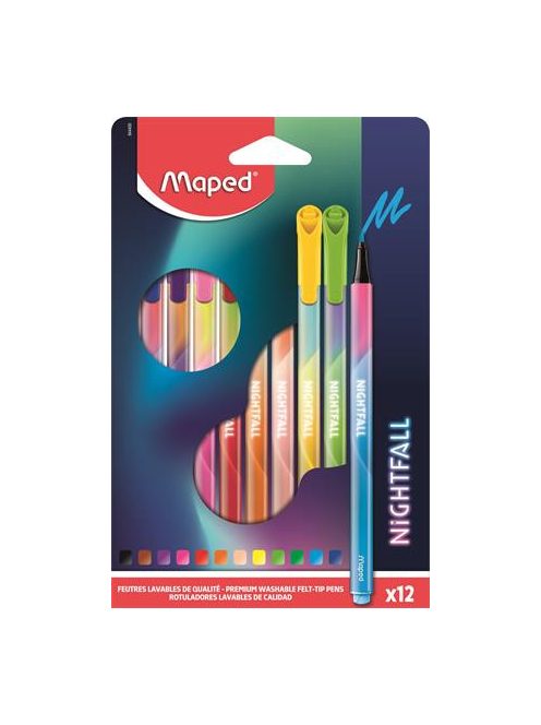 MAPED Filctoll készlet, 2,5 mm, kimosható, MAPED "Nightfall", 12 különböző szín