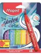 MAPED Ablakfilc készlet, vastag, törlőkendővel, 5 mm, MAPED "Marker'Peps", 6 különböző szín