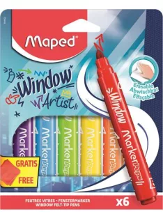   MAPED Ablakfilc készlet, vastag, törlőkendővel, 5 mm, MAPED "Marker'Peps", 6 különböző szín