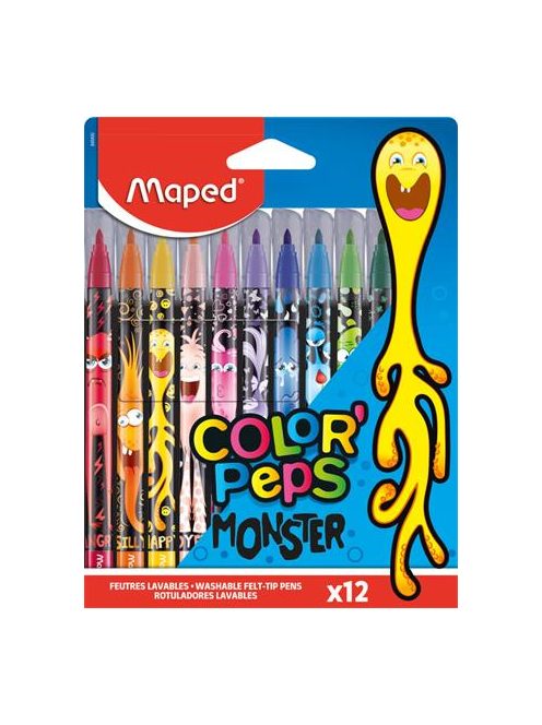 MAPED Filctoll készlet, 2,8 mm, kimosható, MAPED "Color'Peps Monster" 12 különböző szín