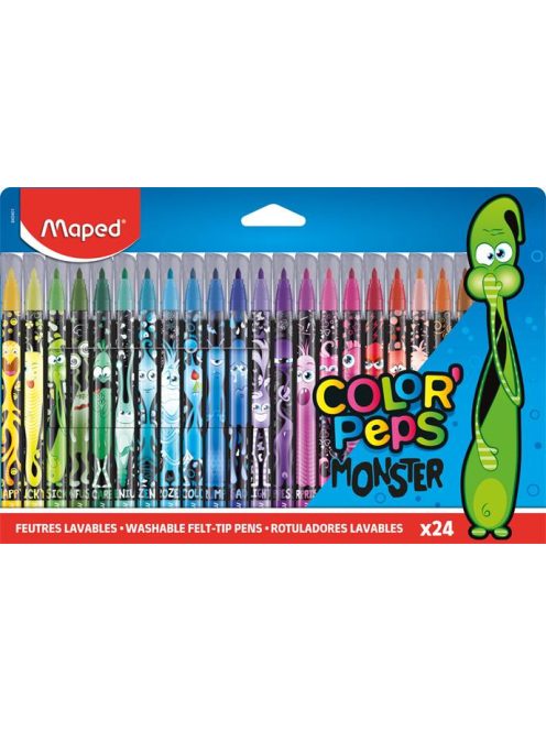 MAPED Filctoll készlet, 2,8 mm, kimosható, MAPED "Color'Peps Monster" 24 különböző szín