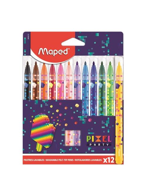 MAPED Filctoll készlet, 2,8 mm, kimosható, MAPED "Pixel Party", 12 különböző szín