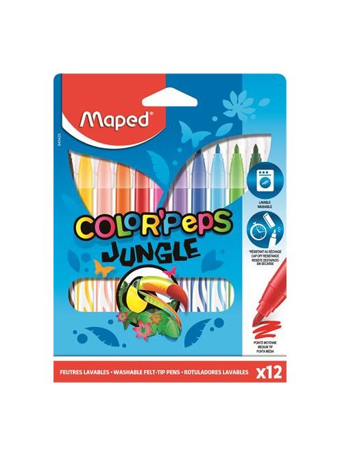 MAPED Filctoll készlet, 2,8 mm, kimosható, MAPED "Color'Peps Jungle", 12 különböző szín