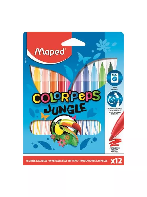MAPED Filctoll készlet, 2,8 mm, kimosható, MAPED "Color'Peps Jungle", 12 különböző szín