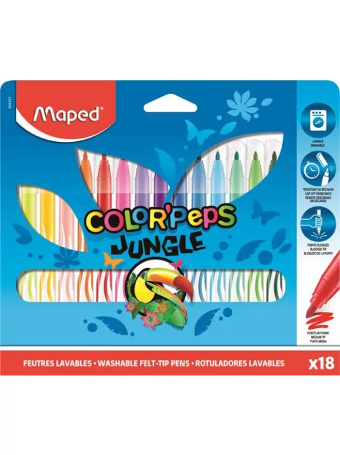 MAPED Filctoll készlet, 2,8 mm, kimosható, MAPED "Color'Peps Jungle", 18 különböző szín