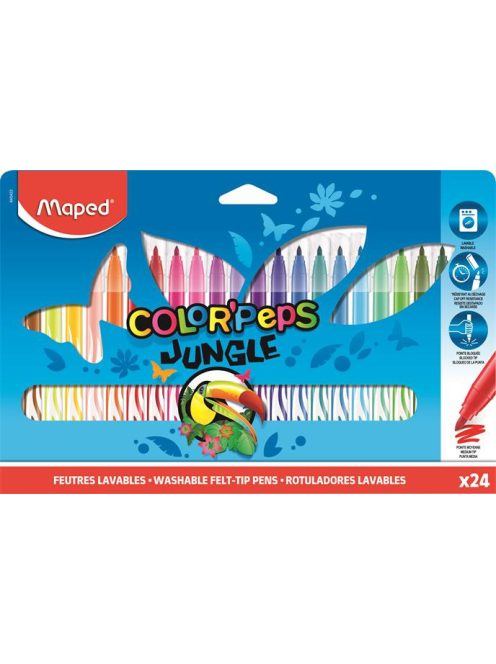 MAPED Filctoll készlet, 2,8 mm, kimosható, MAPED "Color'Peps Jungle", 24 különböző szín