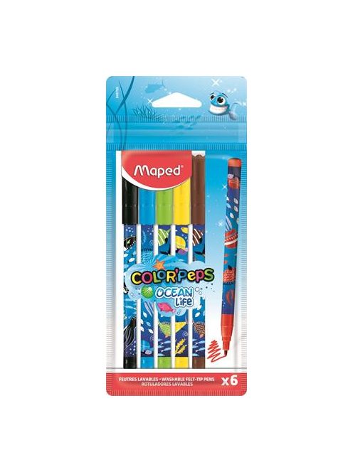 MAPED Filctoll készlet, 2 mm, kimosható, MAPED "Color'Peps Ocean Life", 6 különböző szín