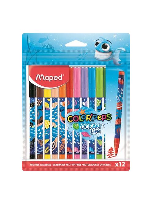MAPED Filctoll készlet, 2 mm, kimosható, MAPED "Color'Peps Ocean Life", 12 különböző szín