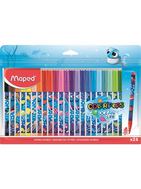 MAPED Filctoll készlet, 2 mm, kimosható, MAPED "Color'Peps Ocean Life", 24 különböző szín
