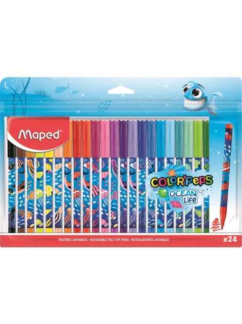 MAPED Filctoll készlet, 2 mm, kimosható, MAPED "Color'Peps Ocean Life", 24 különböző szín