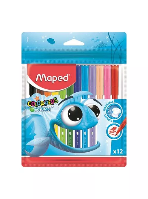 MAPED Filctoll készlet, 2 mm, kimosható, MAPED "Color'Peps Ocean", 12 különböző szín