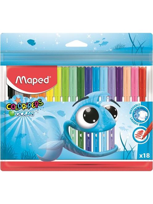 MAPED Filctoll készlet, 2 mm, kimosható, MAPED "Color'Peps Ocean", 18 különböző szín