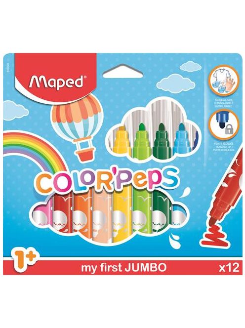 MAPED Filctoll készlet, 1-5 mm, kimosható, vastag, MAPED "Color'Peps Jumbo", 12 különböző szín