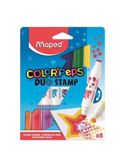 MAPED Filctoll készlet, 7,5 mm, kétvégű, MAPED "Color'Peps Duo Stamp" 8 különböző szín és minta