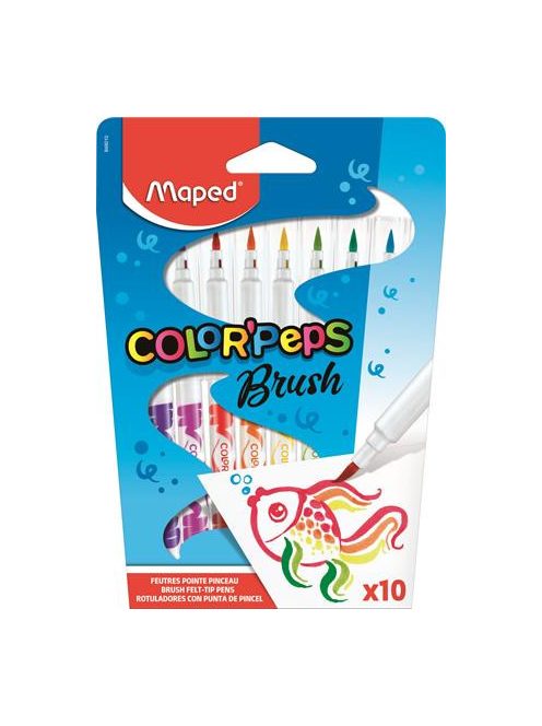 MAPED Filctoll készlet, kimosható, ecsetjellegű, MAPED "Color ’Peps Brush", 10 különböző szín