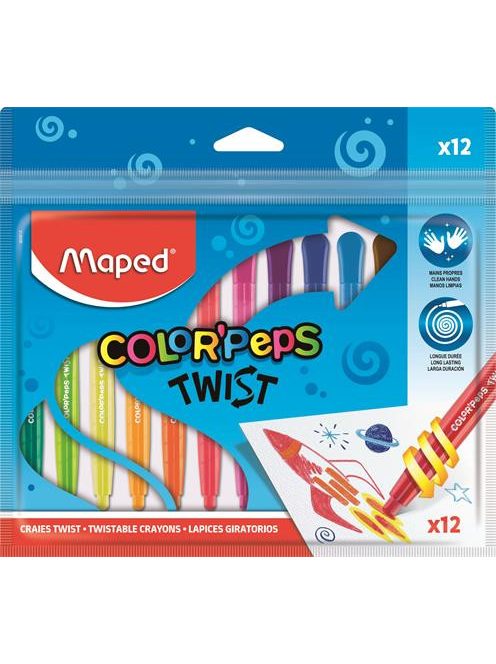 MAPED Zsírkréta, kitekerhető, MAPED "Color'Peps", 12 különböző szín
