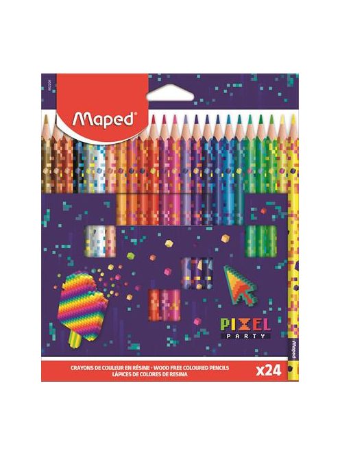 MAPED Színes ceruza készlet, háromszögletű, MAPED "Pixel Party", 24 különböző szín