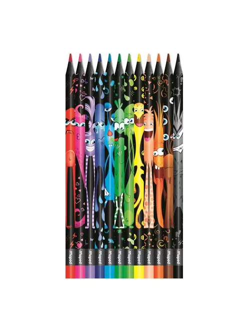 MAPED Színes ceruza készlet, háromszögletű, MAPED "Color'Peps Monster", 12 különböző szín