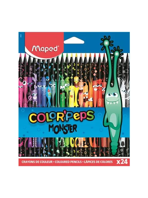 MAPED Színes ceruza készlet, háromszögletű, MAPED "Color'Peps Monster" 24 különböző szín