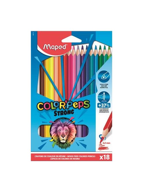 MAPED Színes ceruza készlet, háromszögletű, MAPED "Color'Peps Strong", 18 különböző szín