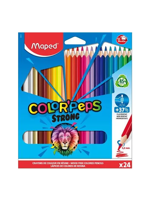 MAPED Színes ceruza készlet, háromszögletű, MAPED "Color'Peps Strong", 24 különböző szín