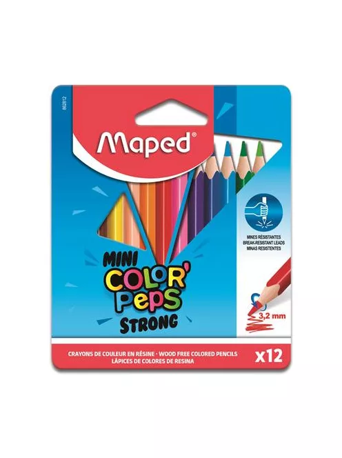 MAPED Színes ceruza készlet, háromszögletű, MAPED "Mini Color'Peps Strong", 12 különböző szín