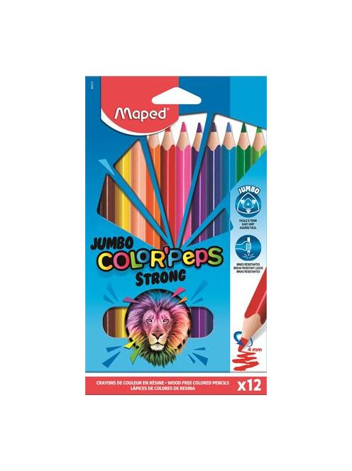 MAPED Színes ceruza készlet, háromszögletű, MAPED "Jumbo Color'Peps Strong", 12 különböző szín