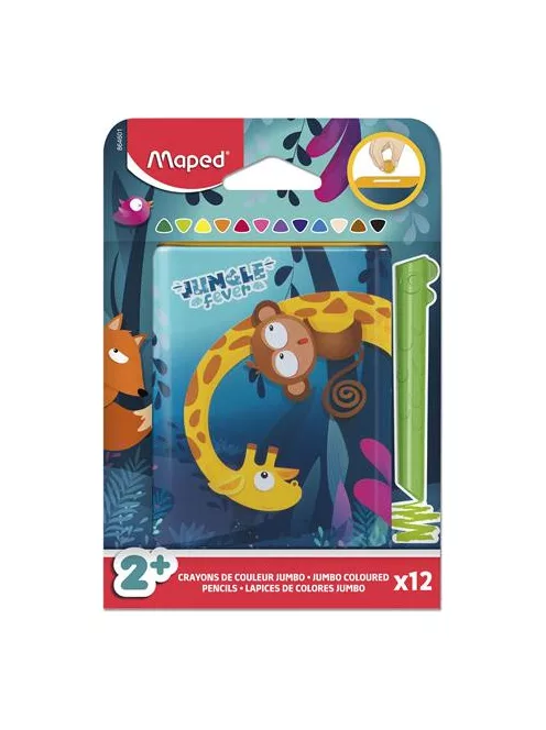 MAPED Színes ceruza készlet, fém perselyben, MAPED „Jungle Fever Infinity Kidy”, 12 különböző szín