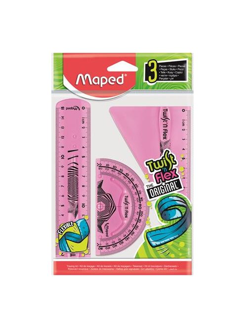 MAPED Vonalzókészlet, műanyag, törhetetlen, 3 darabos, MAPED "Twist'n Flex"