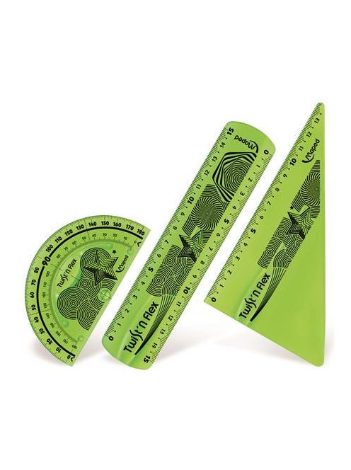 MAPED Vonalzókészlet, műanyag, törhetetlen, 3 darabos, MAPED "Twist'n Flex"