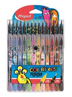   MAPED Filctoll és színes ceruza készlet, MAPED "Color'Peps Monster" 12+15 különböző szín