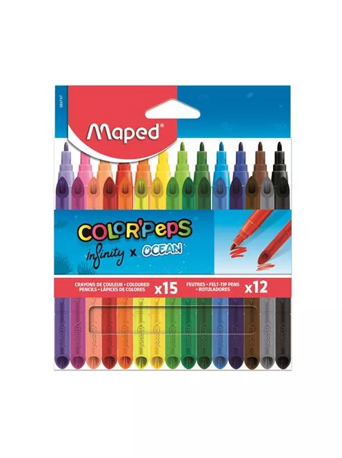 MAPED Színes ceruza és filctoll készlet, MAPED "Color'Peps INFINITY", 15+12 különböző szín