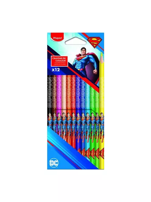 MAPED Színes ceruza készlet, háromszögletű, MAPED "Superman", 12 különböző szín