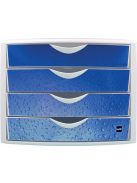 HELIT Irattároló, műanyag, 4 fiókos, HELIT "Chameleon", fehér-kék