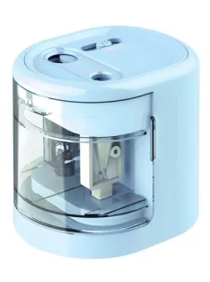   RAPESCO Hegyező, kétlyukú, asztali, elemes, USB töltővel, RAPESCO"PS12-USB", világoskék