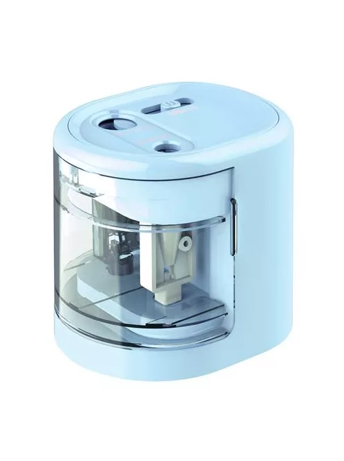 RAPESCO Hegyező, kétlyukú, asztali, elemes, USB töltővel, RAPESCO"PS12-USB", világoskék