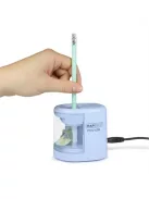 RAPESCO Hegyező, kétlyukú, asztali, elemes, USB töltővel, RAPESCO"PS12-USB", világoskék