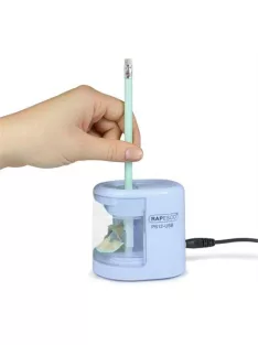   RAPESCO Hegyező, kétlyukú, asztali, elemes, USB töltővel, RAPESCO"PS12-USB", világoskék