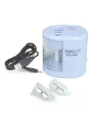 RAPESCO Hegyező, kétlyukú, asztali, elemes, USB töltővel, RAPESCO"PS12-USB", világoskék