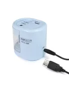 RAPESCO Hegyező, kétlyukú, asztali, elemes, USB töltővel, RAPESCO"PS12-USB", világoskék