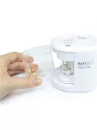 RAPESCO Hegyező, kétlyukú, asztali, elemes, USB töltővel, RAPESCO"PS12-USB", világoskék