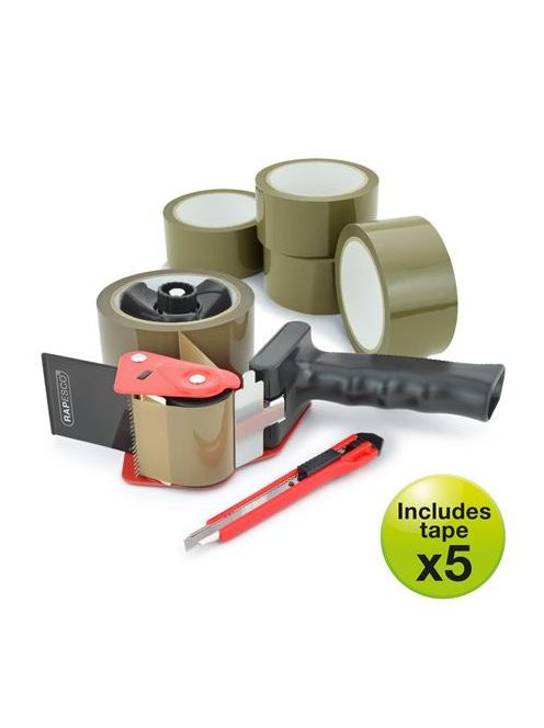 RAPESCO Csomagzáró gép, RAPESCO "Germ-Savvy® 960", 5 db barna csomagolószalaggal, 1 db késsel