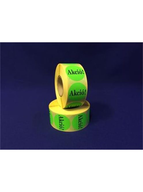 Etikett, 38 mm kör, "AKCIÓ" felirattal, 1000 etikett/tekercs, zöld