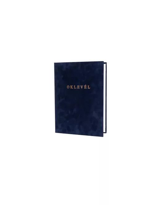 Oklevéltartó, A4, exkluzív, plüss, aranyozva, kék