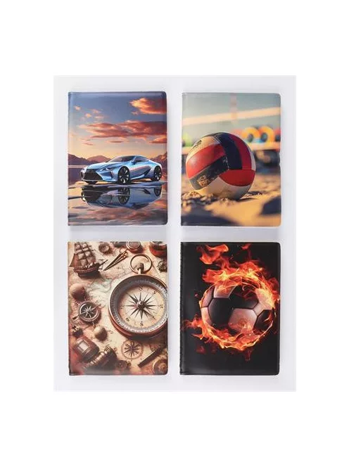 Igazolványtartó, álló, 16 betét lappal, mintás PVC, "Okmányok", fiú